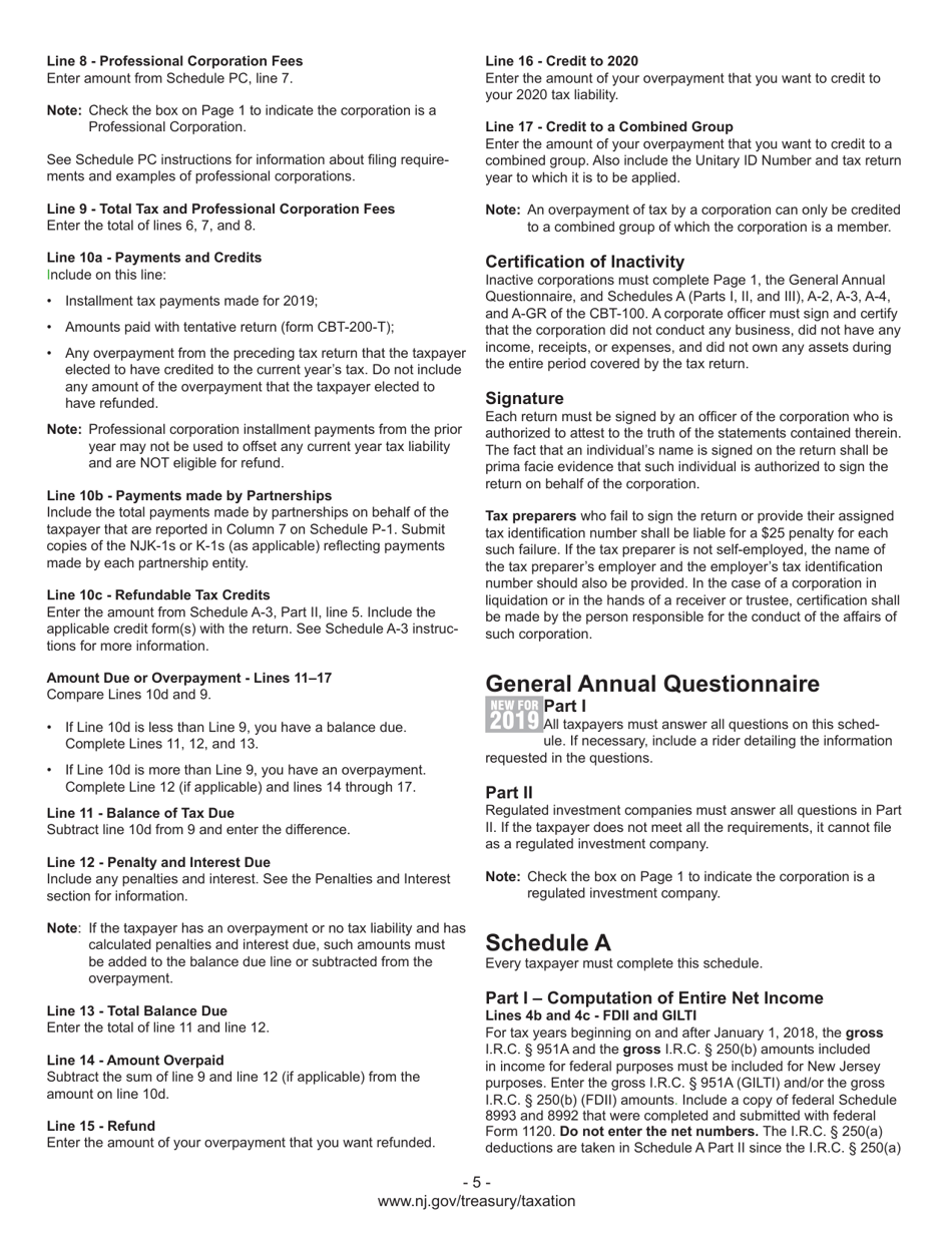 Instructions for Form CBT-100 New Jersey Corporation Business Tax Return - New Jersey, Page 7