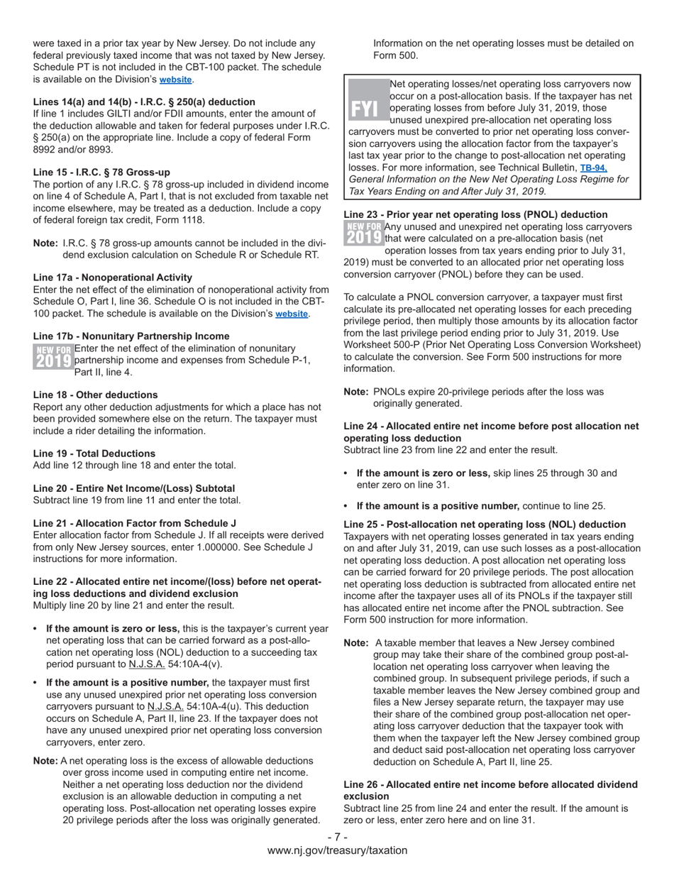 Instructions for Form CBT-100 New Jersey Corporation Business Tax Return - New Jersey, Page 9