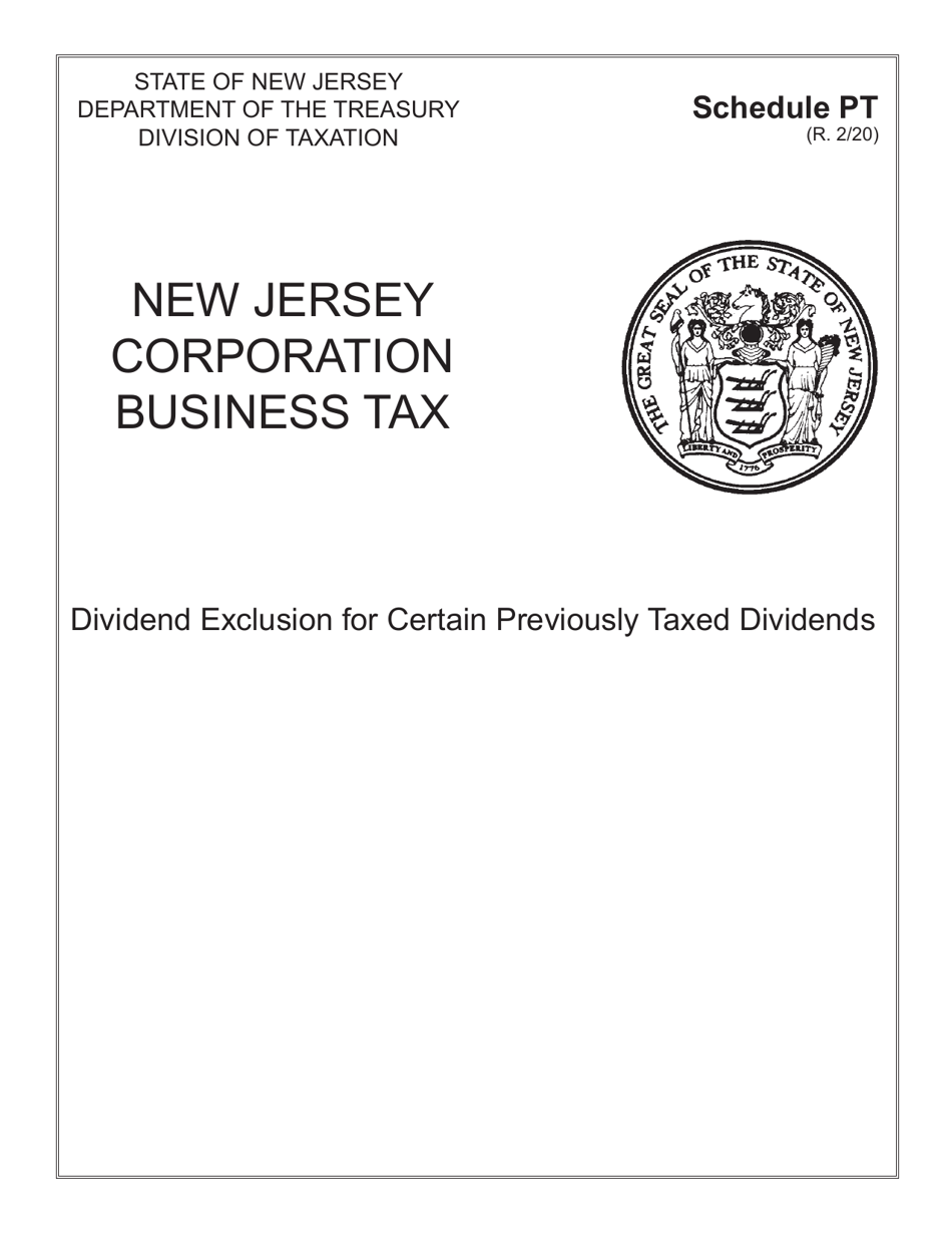 Schedule PT Dividend Exclusion for Certain Previously Taxed Dividends - New Jersey, Page 1