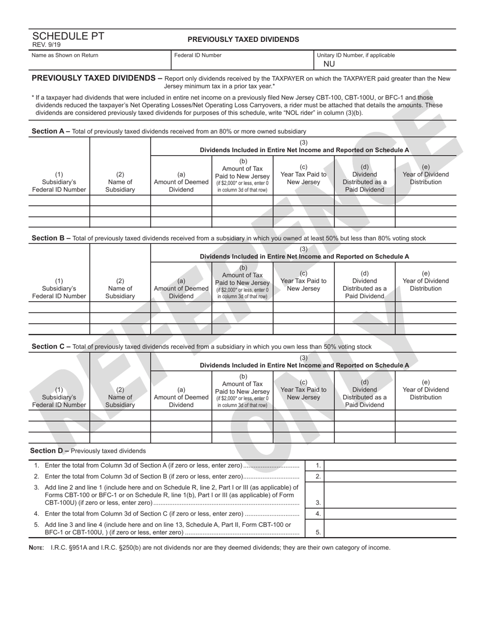 Schedule PT Dividend Exclusion for Certain Previously Taxed Dividends - New Jersey, Page 3