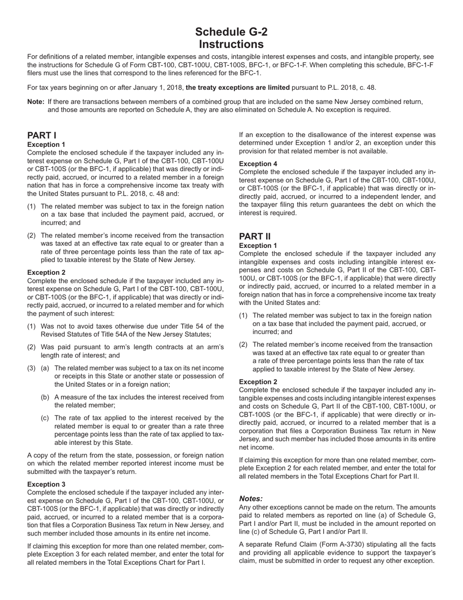 Schedule G-2 Claim for Exceptions to Disallowed Interest and Intangible Expenses and Costs - New Jersey, Page 2