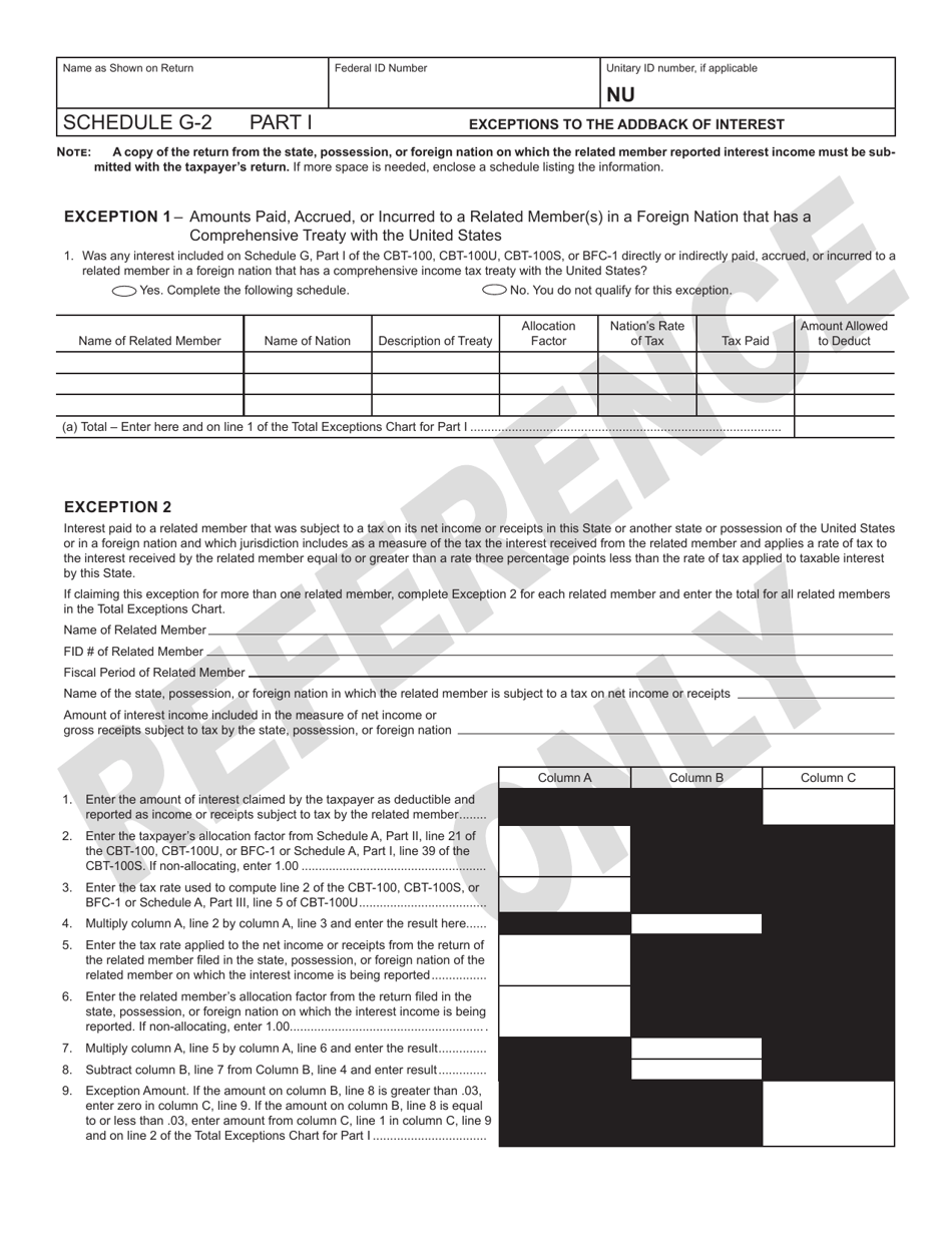 Schedule G-2 Claim for Exceptions to Disallowed Interest and Intangible Expenses and Costs - New Jersey, Page 3