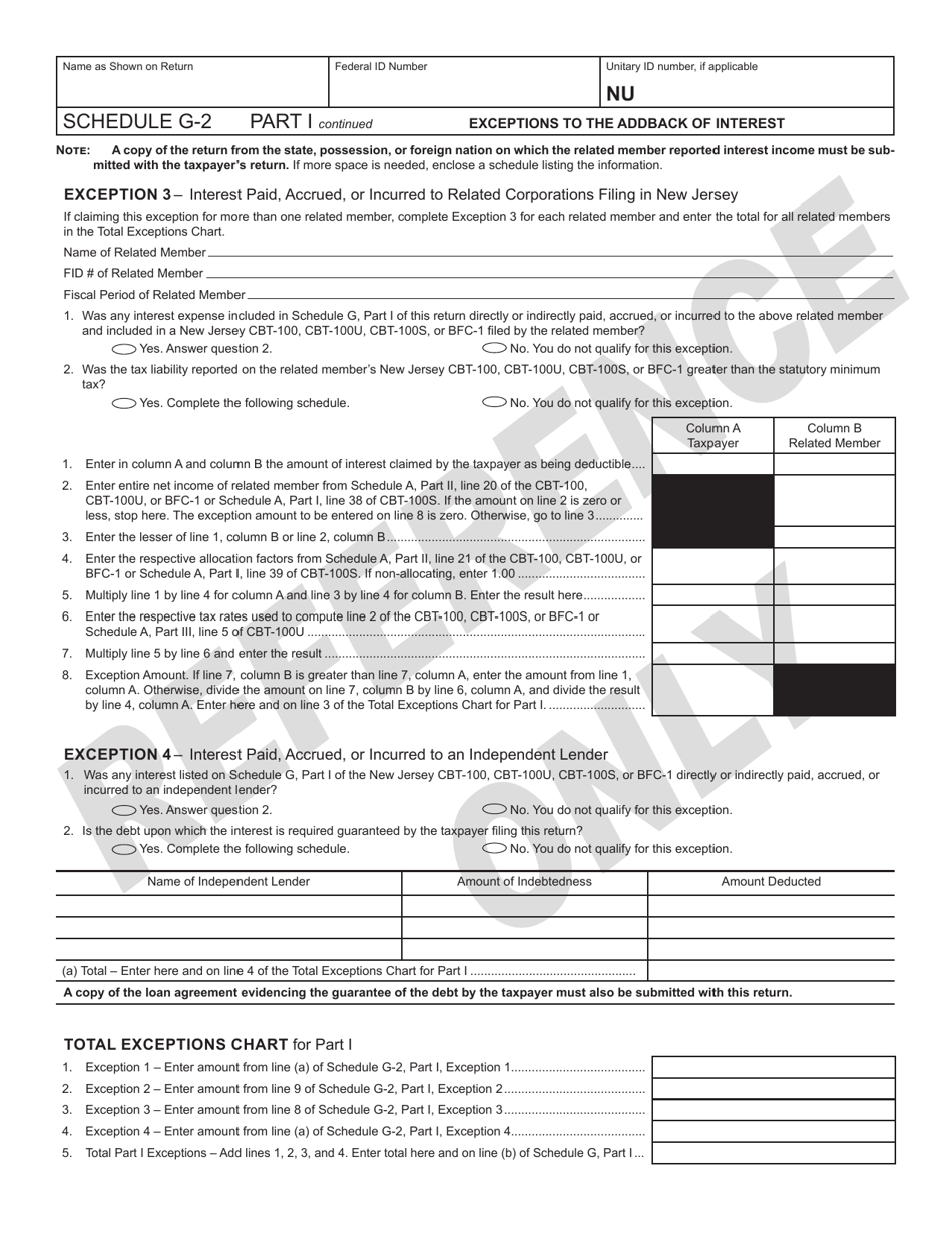 Schedule G-2 Claim for Exceptions to Disallowed Interest and Intangible Expenses and Costs - New Jersey, Page 4