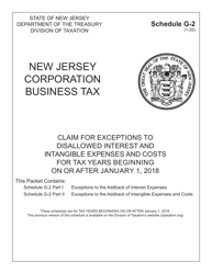 Document preview: Schedule G-2 Claim for Exceptions to Disallowed Interest and Intangible Expenses and Costs - New Jersey