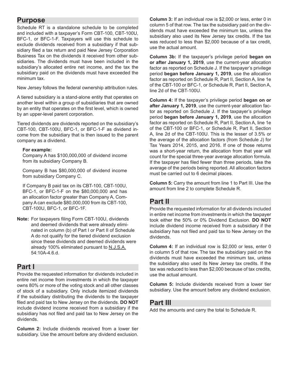 Schedule RT Allocated Tiered Subsidiary Dividend Exclusion - New Jersey, Page 2