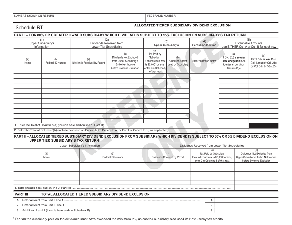 Schedule RT Allocated Tiered Subsidiary Dividend Exclusion - New Jersey, Page 3