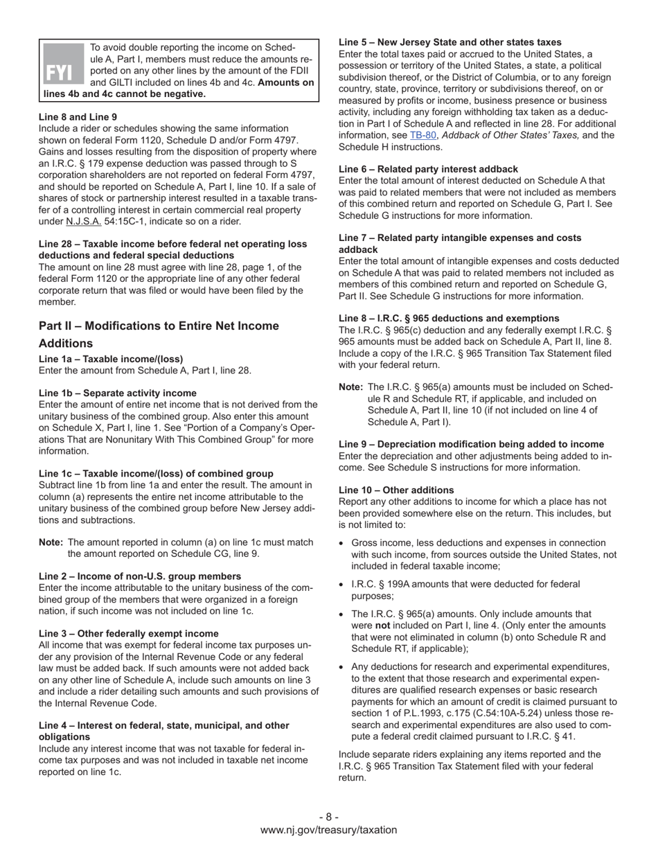 Instructions for Form CBT-100U New Jersey Corporation Business Tax Unitary Return - New Jersey, Page 10