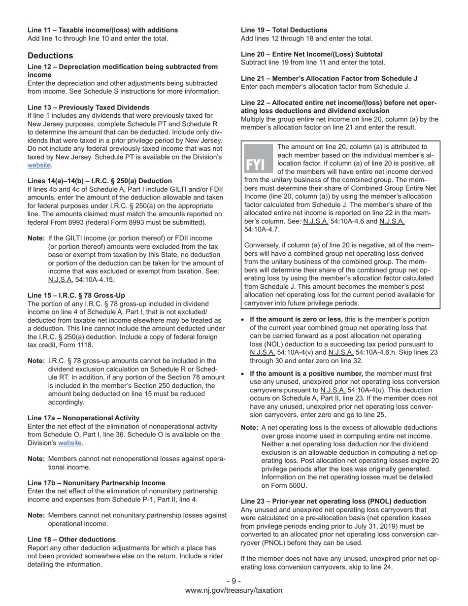 Instructions for Form CBT-100U New Jersey Corporation Business Tax Unitary Return - New Jersey, Page 11