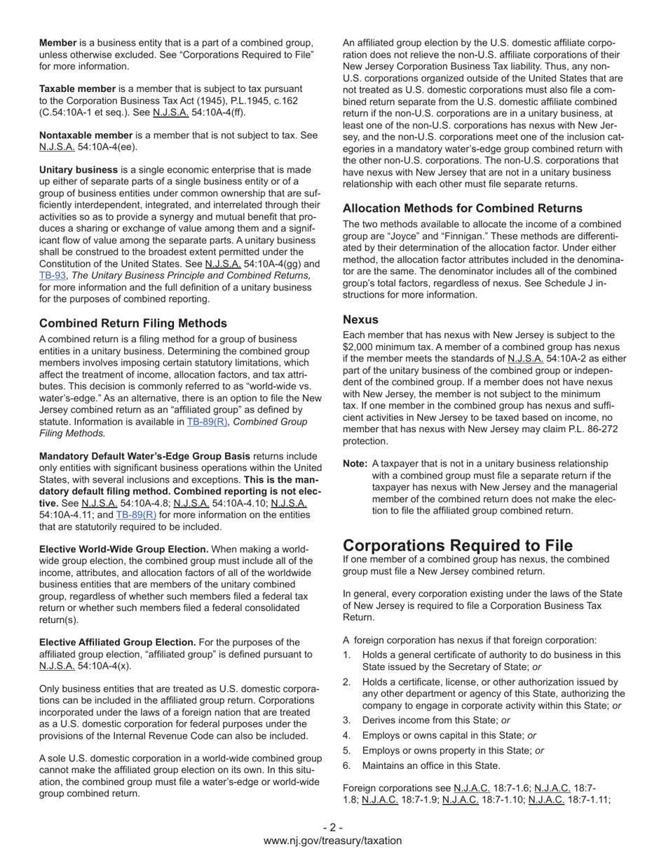 Instructions for Form CBT-100U New Jersey Corporation Business Tax Unitary Return - New Jersey, Page 4