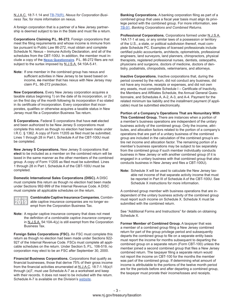 Instructions for Form CBT-100U New Jersey Corporation Business Tax Unitary Return - New Jersey, Page 5