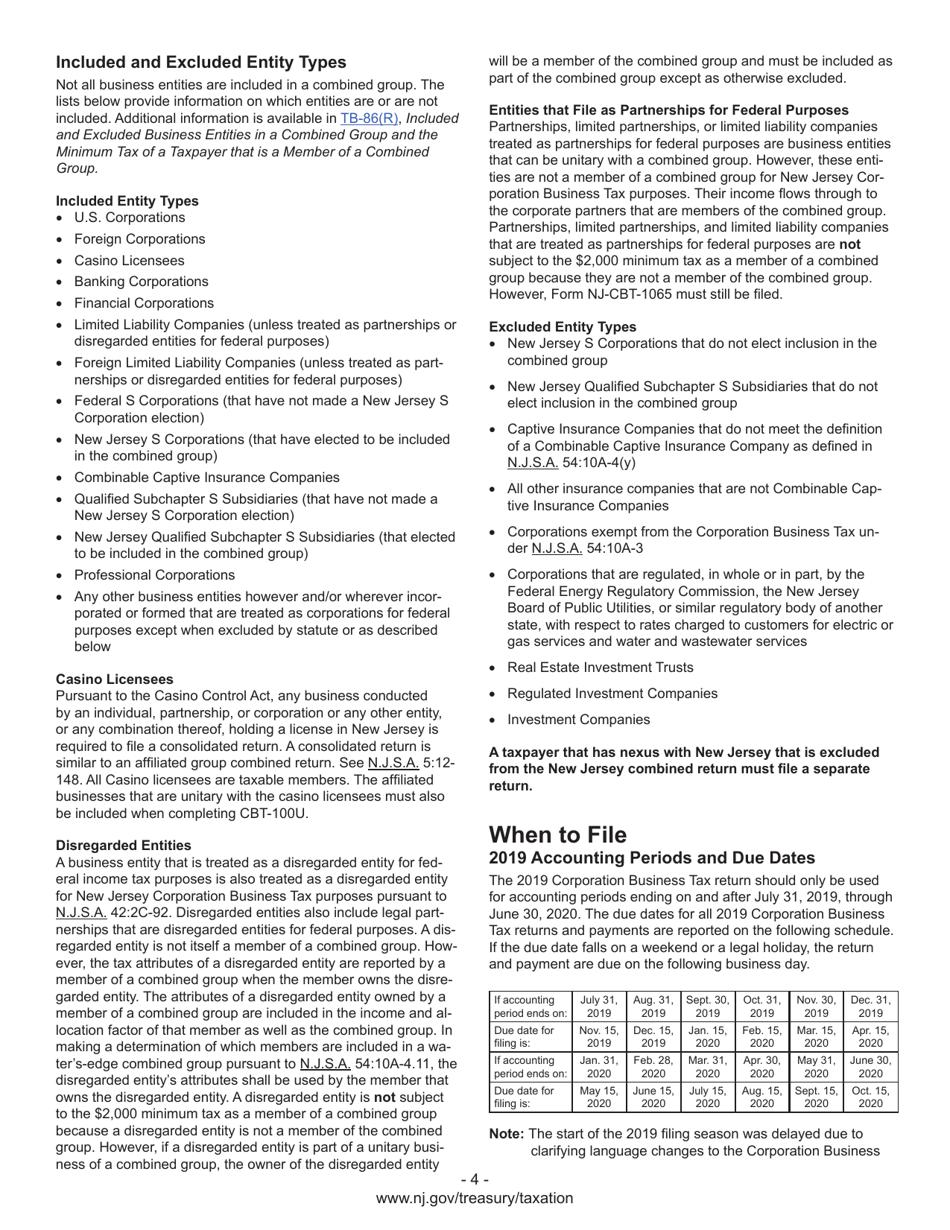 Instructions for Form CBT-100U New Jersey Corporation Business Tax Unitary Return - New Jersey, Page 6