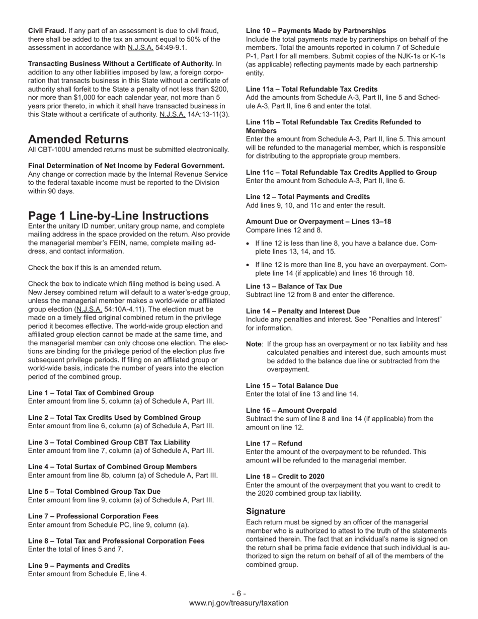 Instructions for Form CBT-100U New Jersey Corporation Business Tax Unitary Return - New Jersey, Page 8