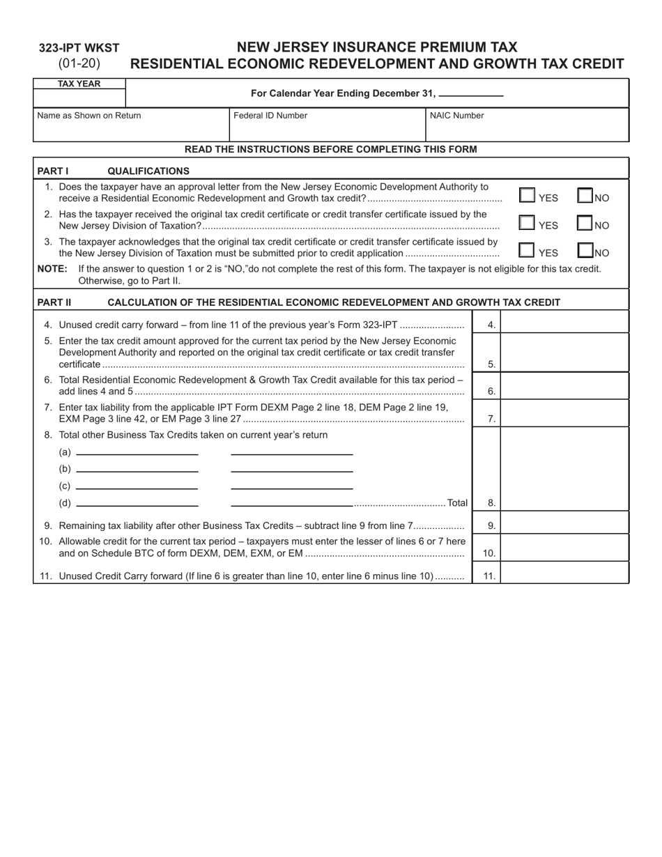 Form 323-IPT WKST Residential Economic Redevelopment and Growth Tax Credit - New Jersey, Page 1
