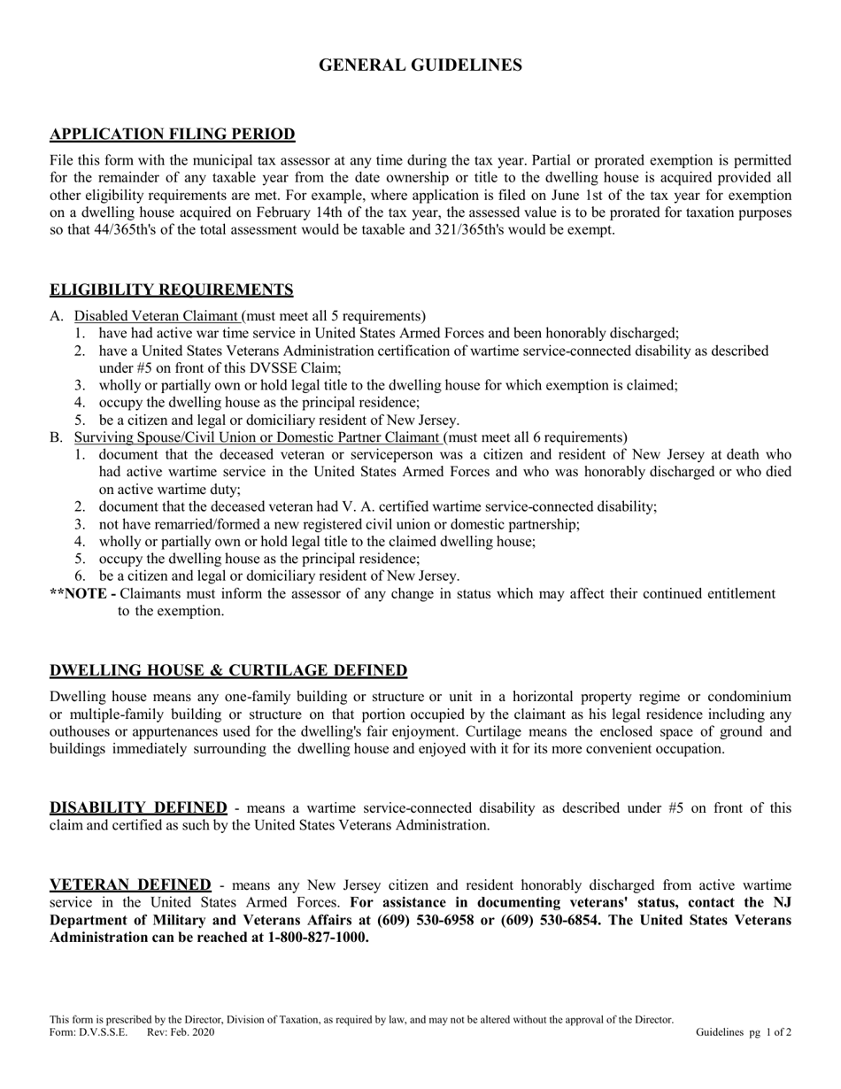 Claim for Property Tax Exemption on Dwelling of Disabled Veteran or Surviving Spouse / Civil Union or Domestic Partner of Disabled Veteran or Serviceperson - New Jersey, Page 3