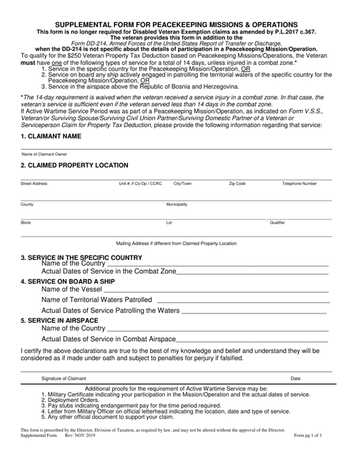 Supplemental Form for Peacekeeping Missions & Operations - New Jersey