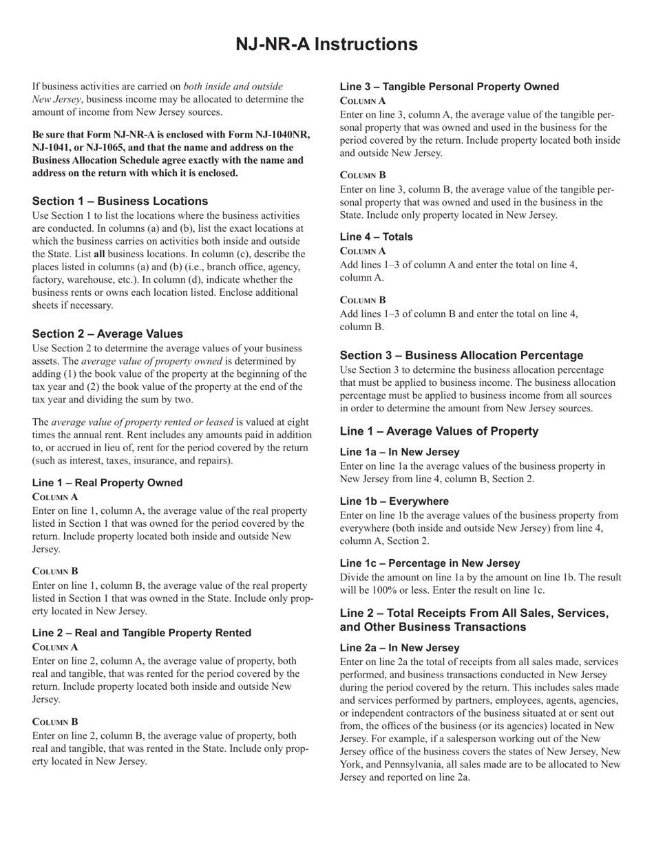 Schedule NJ-NR-A Business Allocation Schedule - New Jersey, Page 2