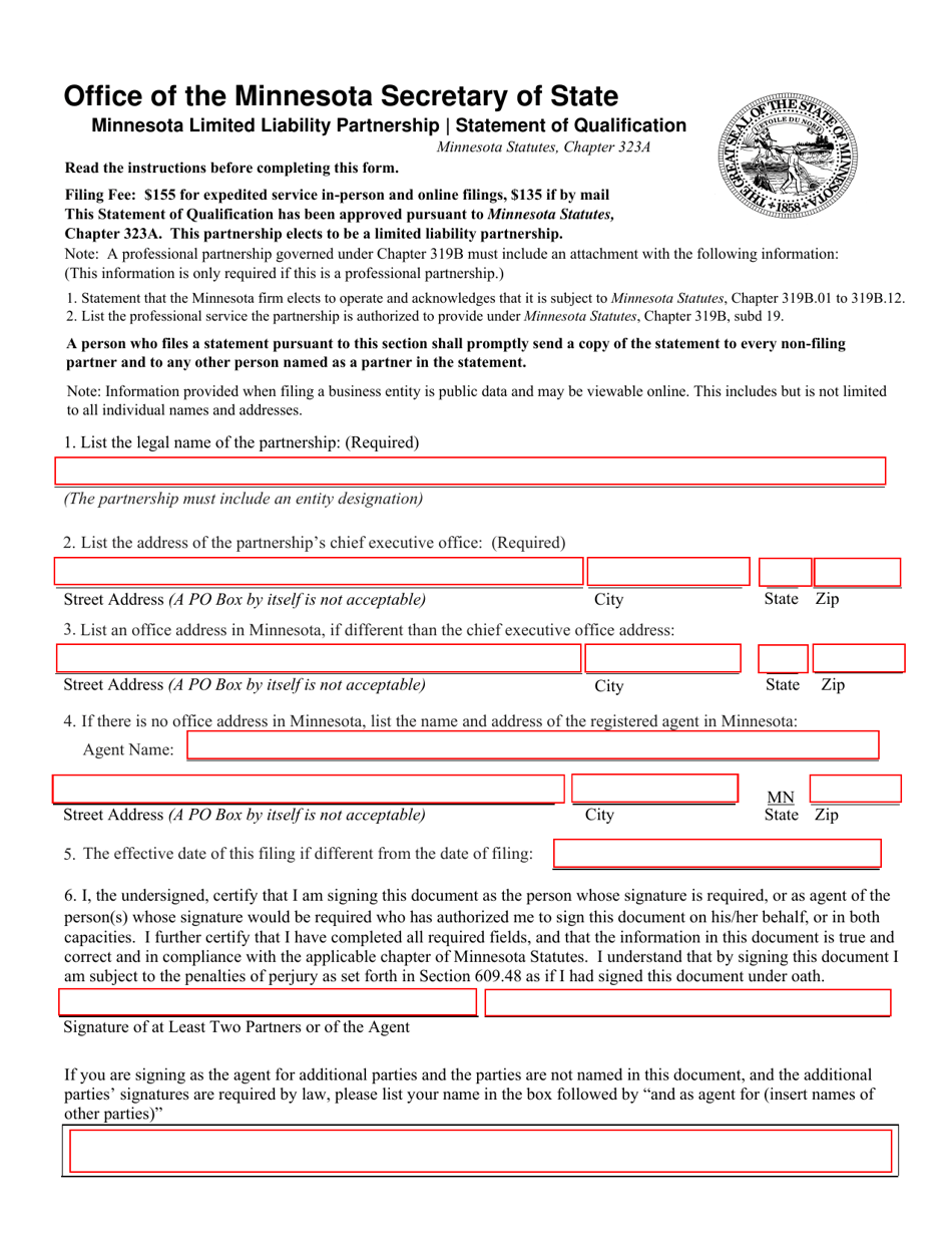 Minnesota Limited Liability Partnership Statement of Qualification - Minnesota, Page 1