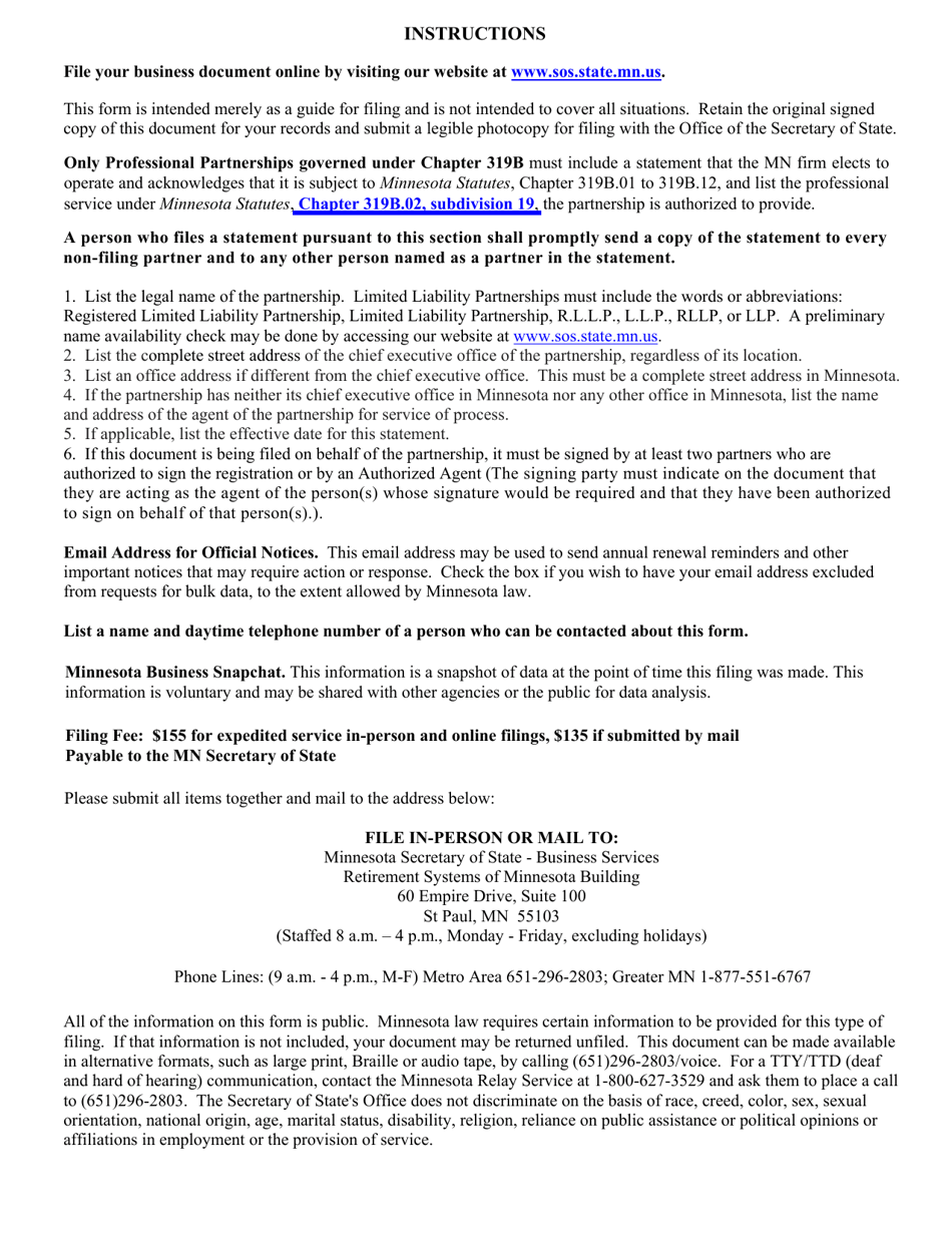 Minnesota Limited Liability Partnership Statement of Qualification - Minnesota, Page 4