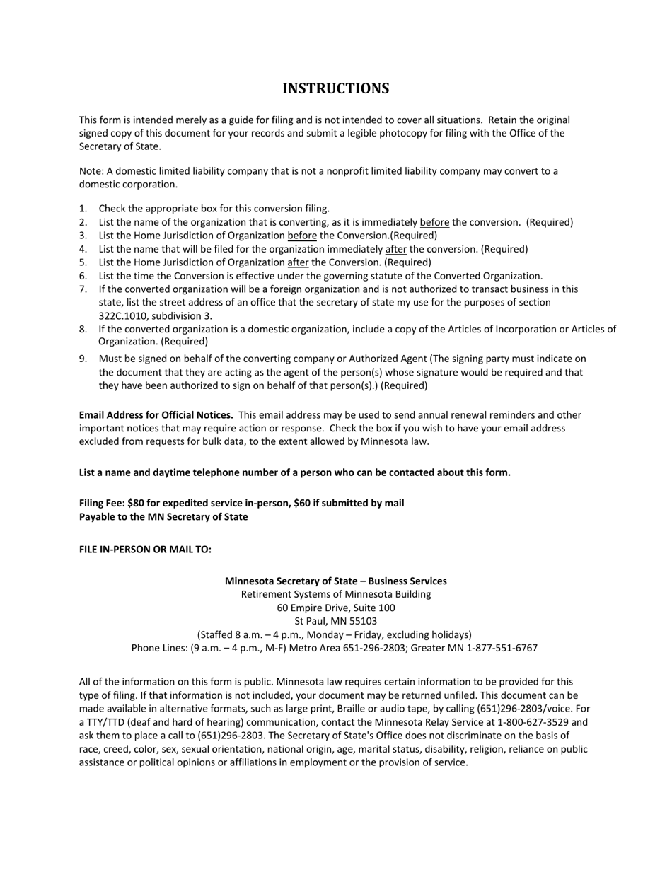 Articles of Conversion Under Chapter 322c - Minnesota, Page 3