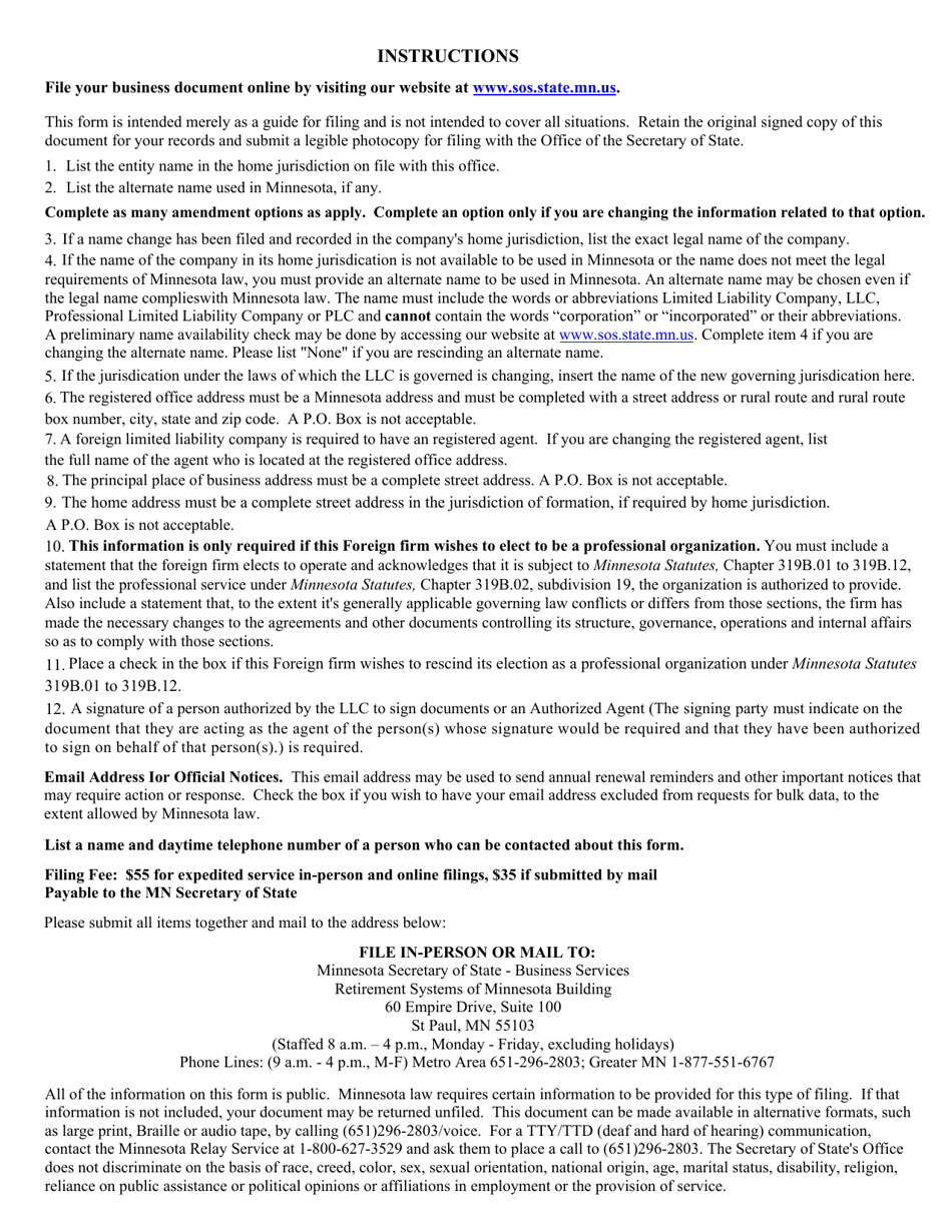 Foreign Limited Liability Company Amendment to Certificate of Authority - Minnesota, Page 3