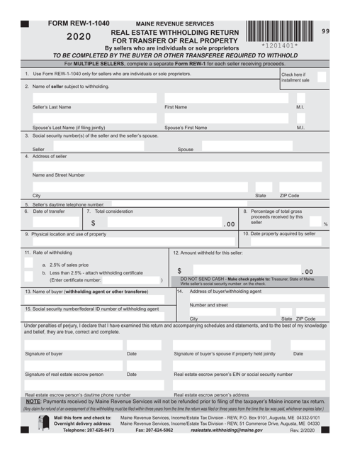 Form REW-1-1040 2020 Printable Pdf