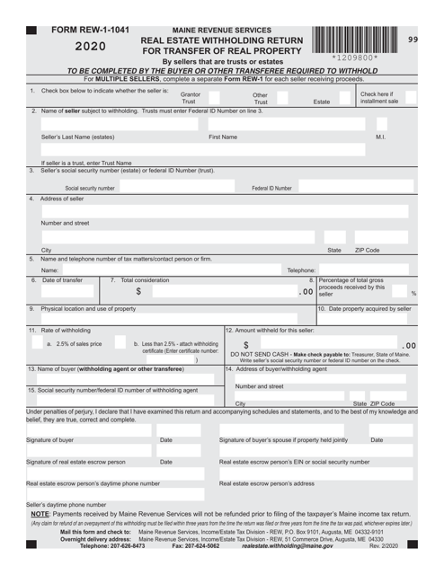 Form REW-1-1041 2020 Printable Pdf