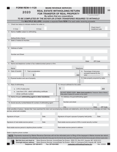 Form REW-1-1120 2020 Printable Pdf
