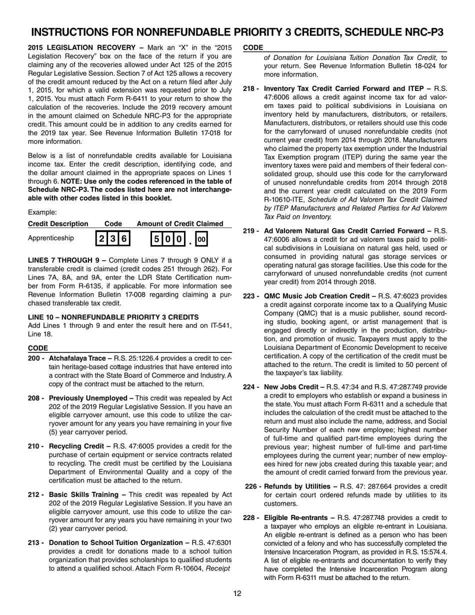 Instructions for Form IT-541 Fiduciary Income Tax Return - Louisiana, Page 12