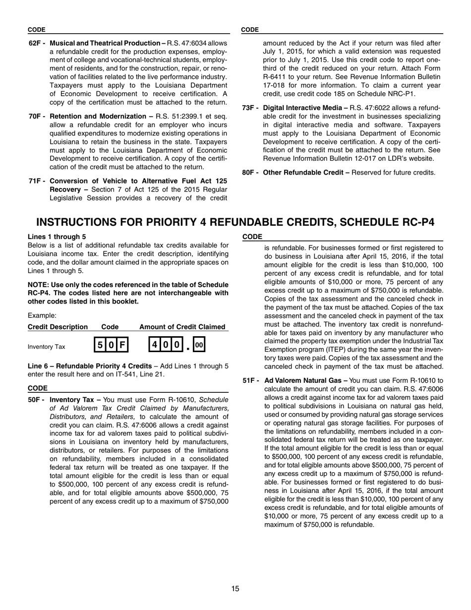 Instructions for Form IT-541 Fiduciary Income Tax Return - Louisiana, Page 15