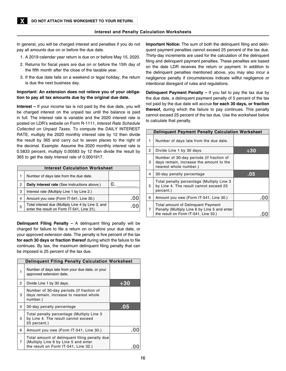 Instructions for Form IT-541 Fiduciary Income Tax Return - Louisiana, Page 16