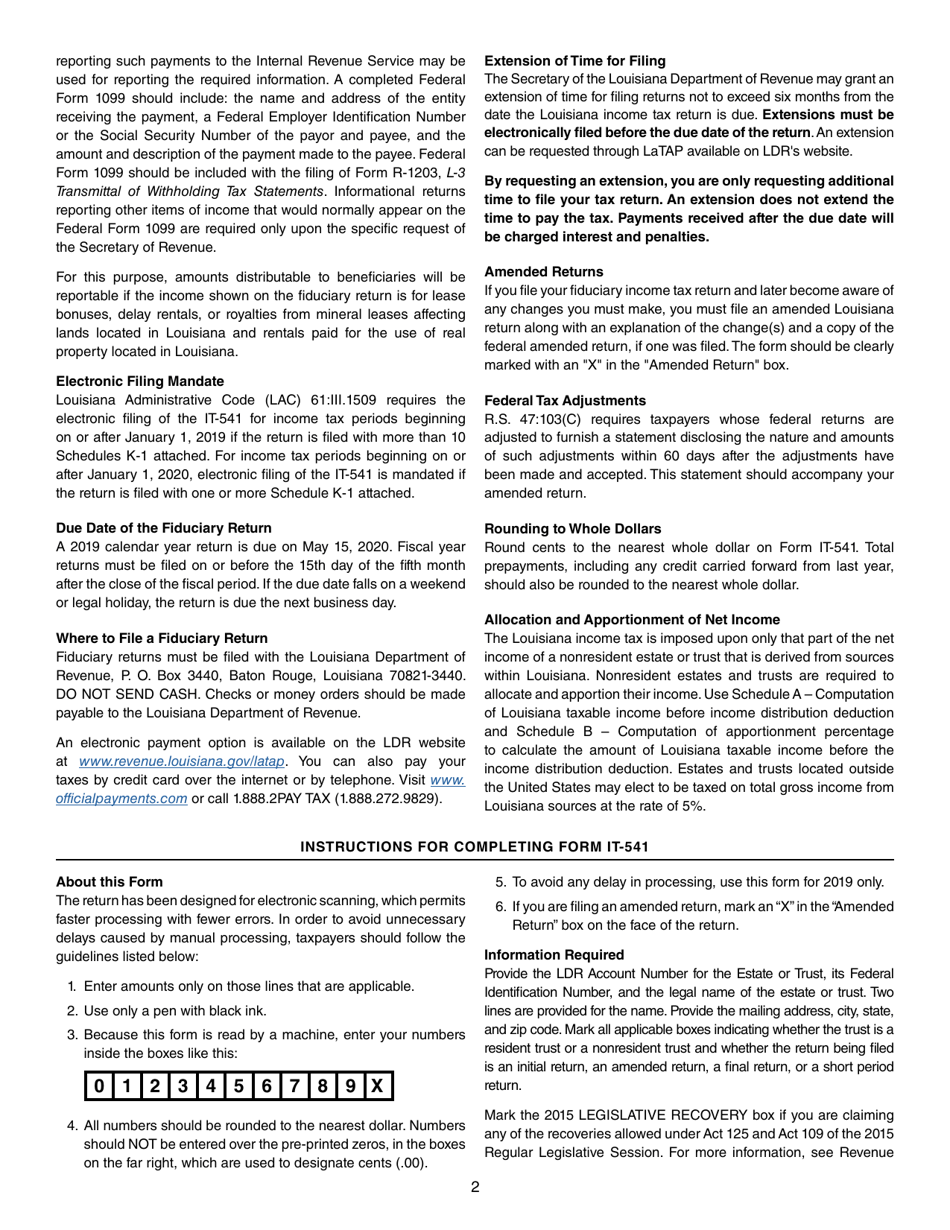 Instructions for Form IT-541 Fiduciary Income Tax Return - Louisiana, Page 2