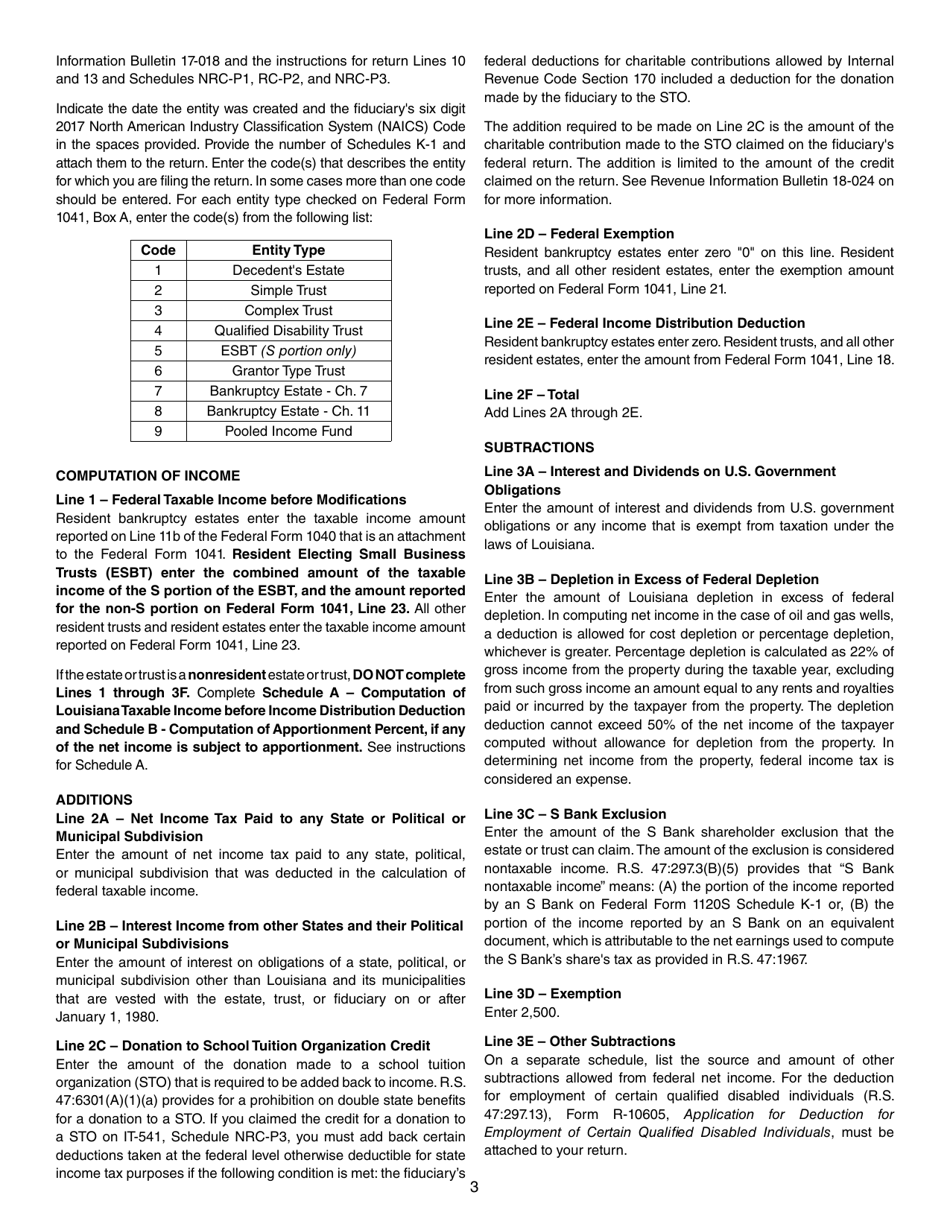 Instructions for Form IT-541 Fiduciary Income Tax Return - Louisiana, Page 3