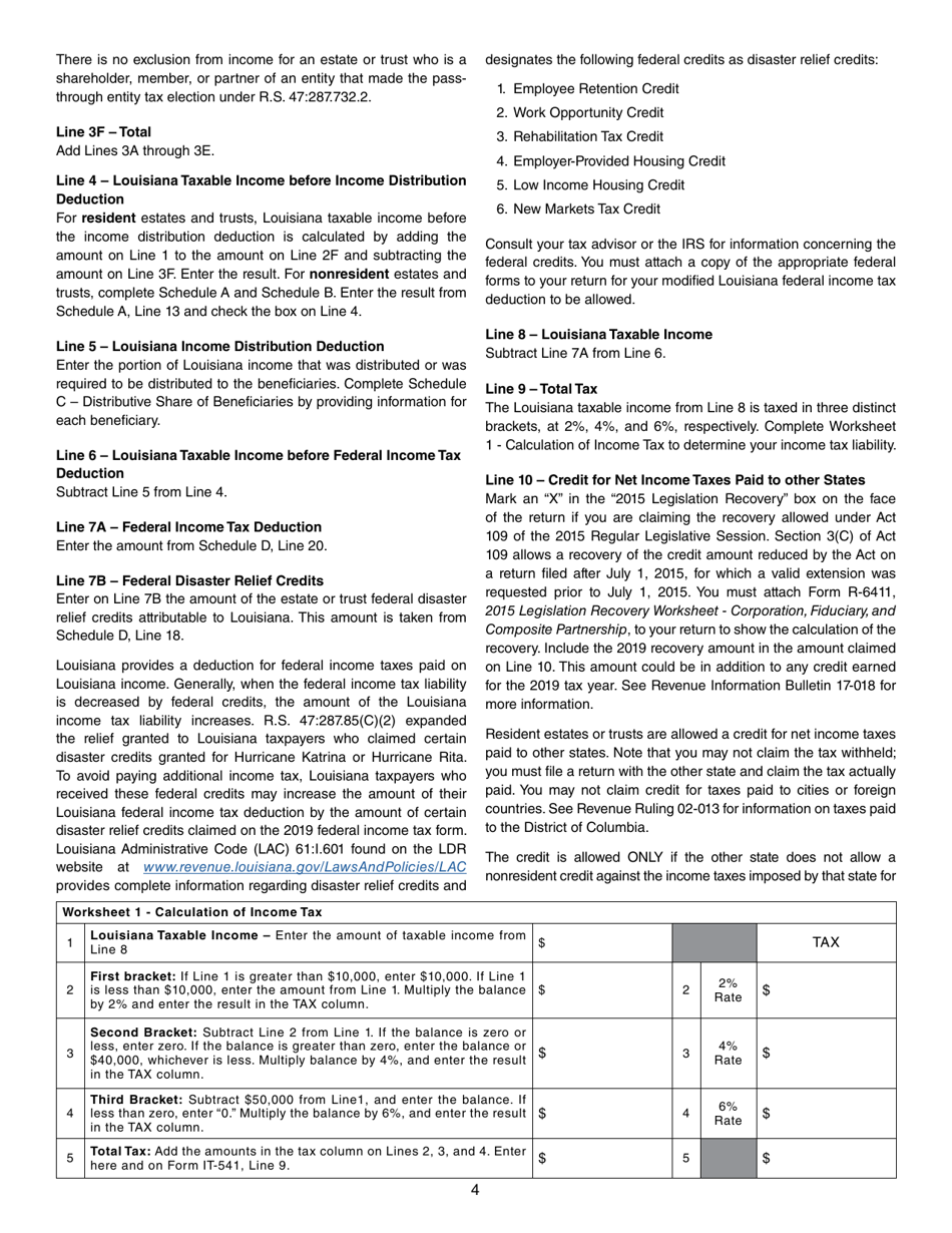 Instructions for Form IT-541 Fiduciary Income Tax Return - Louisiana, Page 4
