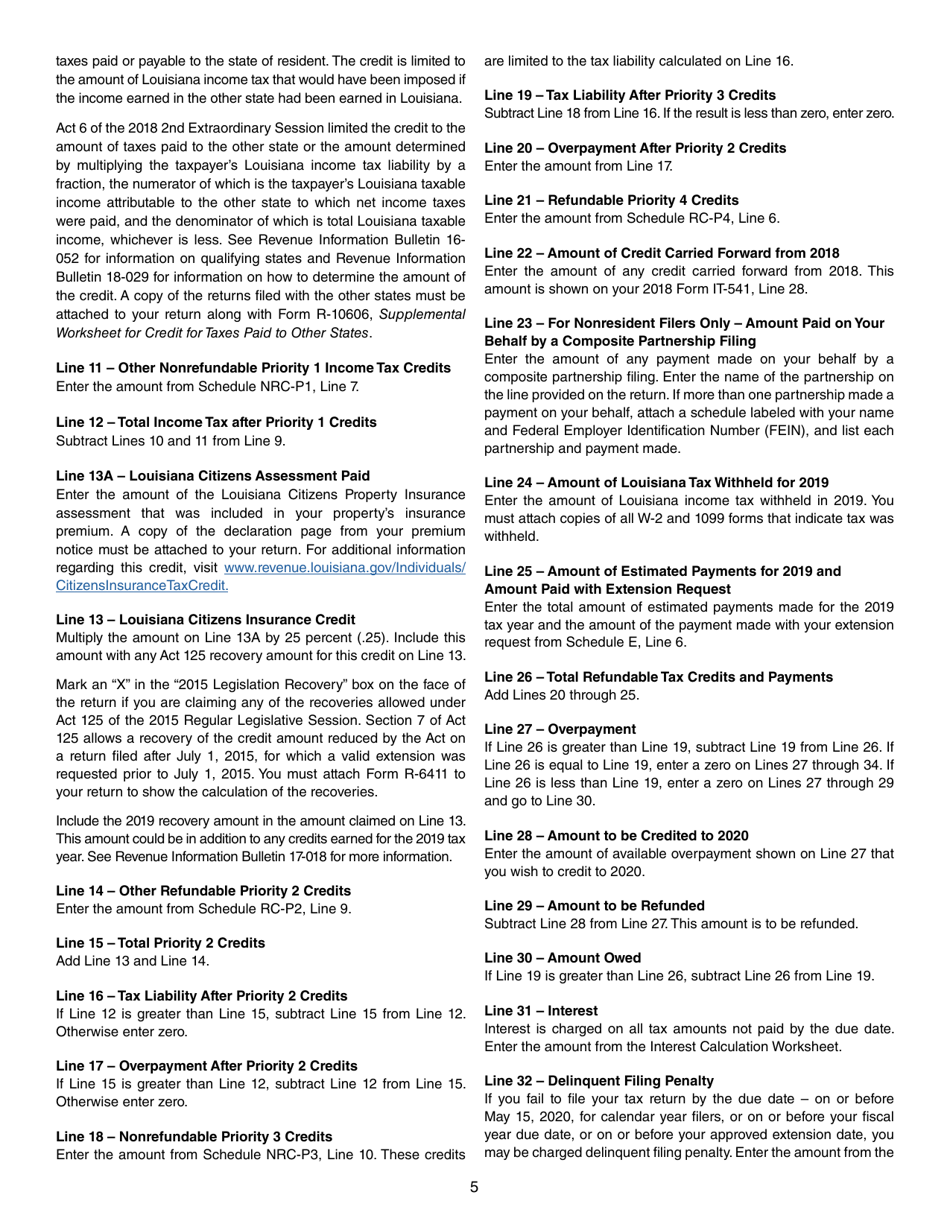 Instructions for Form IT-541 Fiduciary Income Tax Return - Louisiana, Page 5