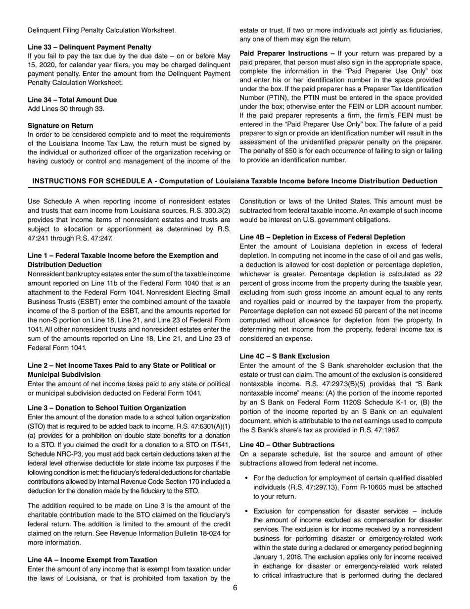 Instructions for Form IT-541 Fiduciary Income Tax Return - Louisiana, Page 6