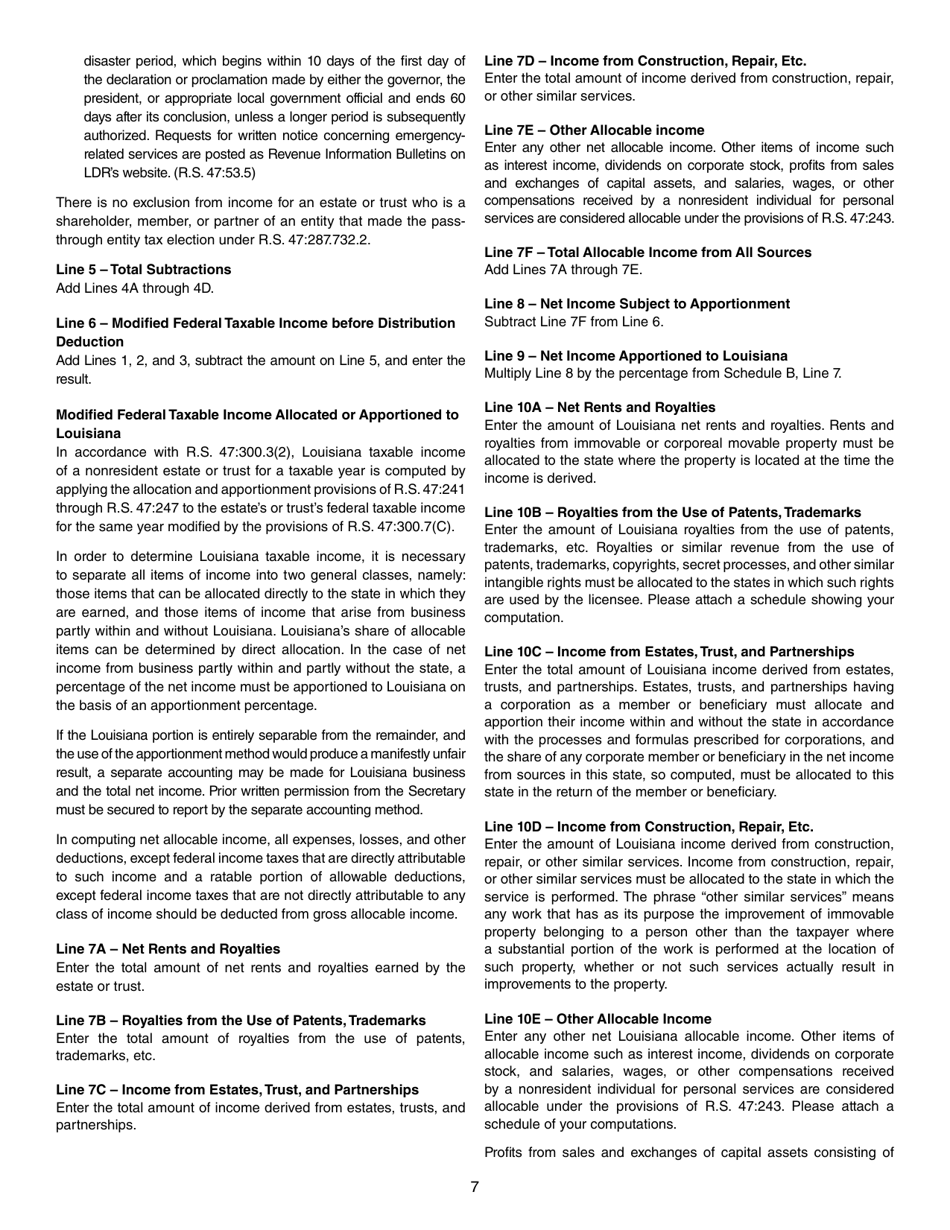 Instructions for Form IT-541 Fiduciary Income Tax Return - Louisiana, Page 7