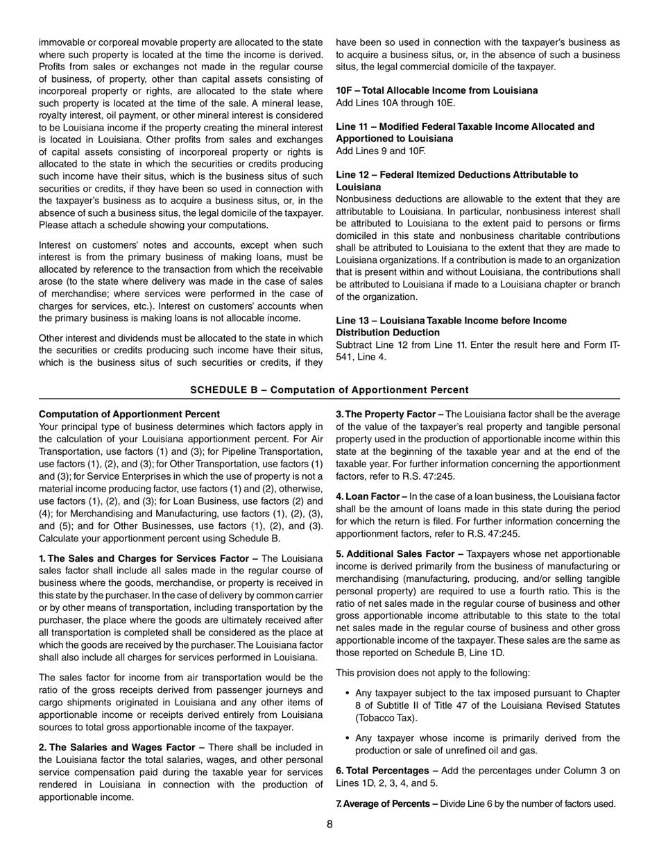 Instructions for Form IT-541 Fiduciary Income Tax Return - Louisiana, Page 8