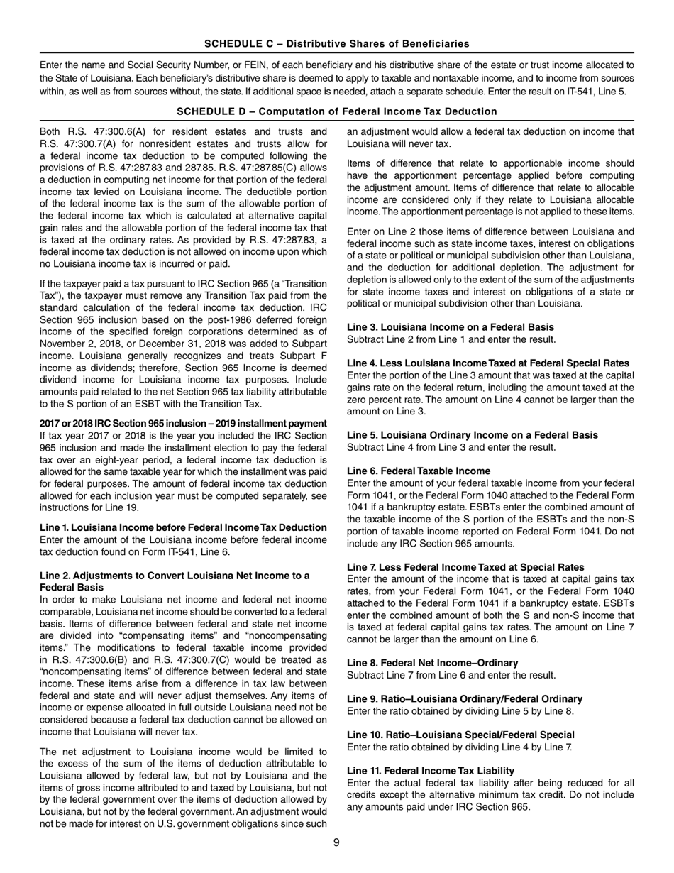 Instructions for Form IT-541 Fiduciary Income Tax Return - Louisiana, Page 9