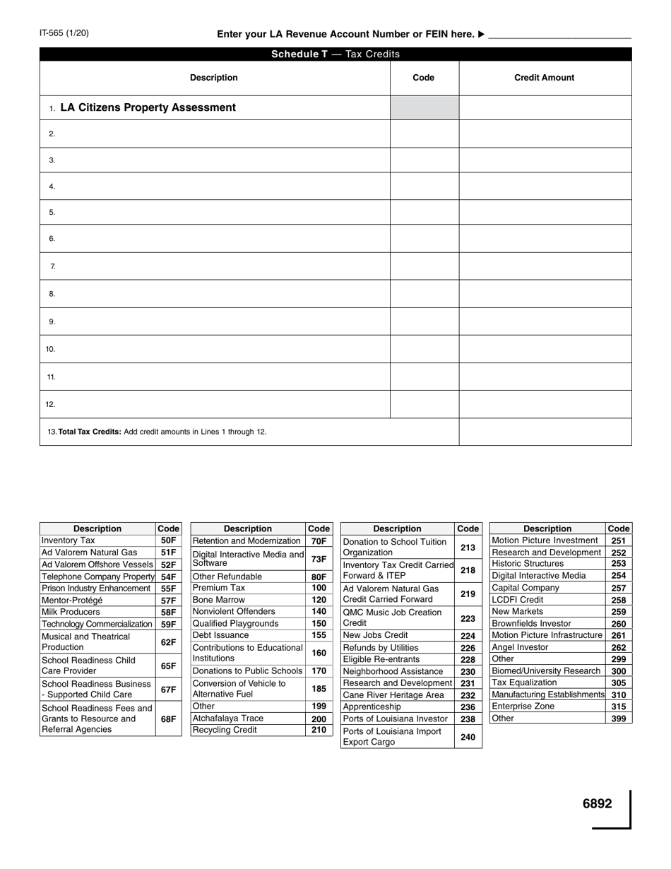 Form IT-565 Partnership Return of Income - Louisiana, Page 12