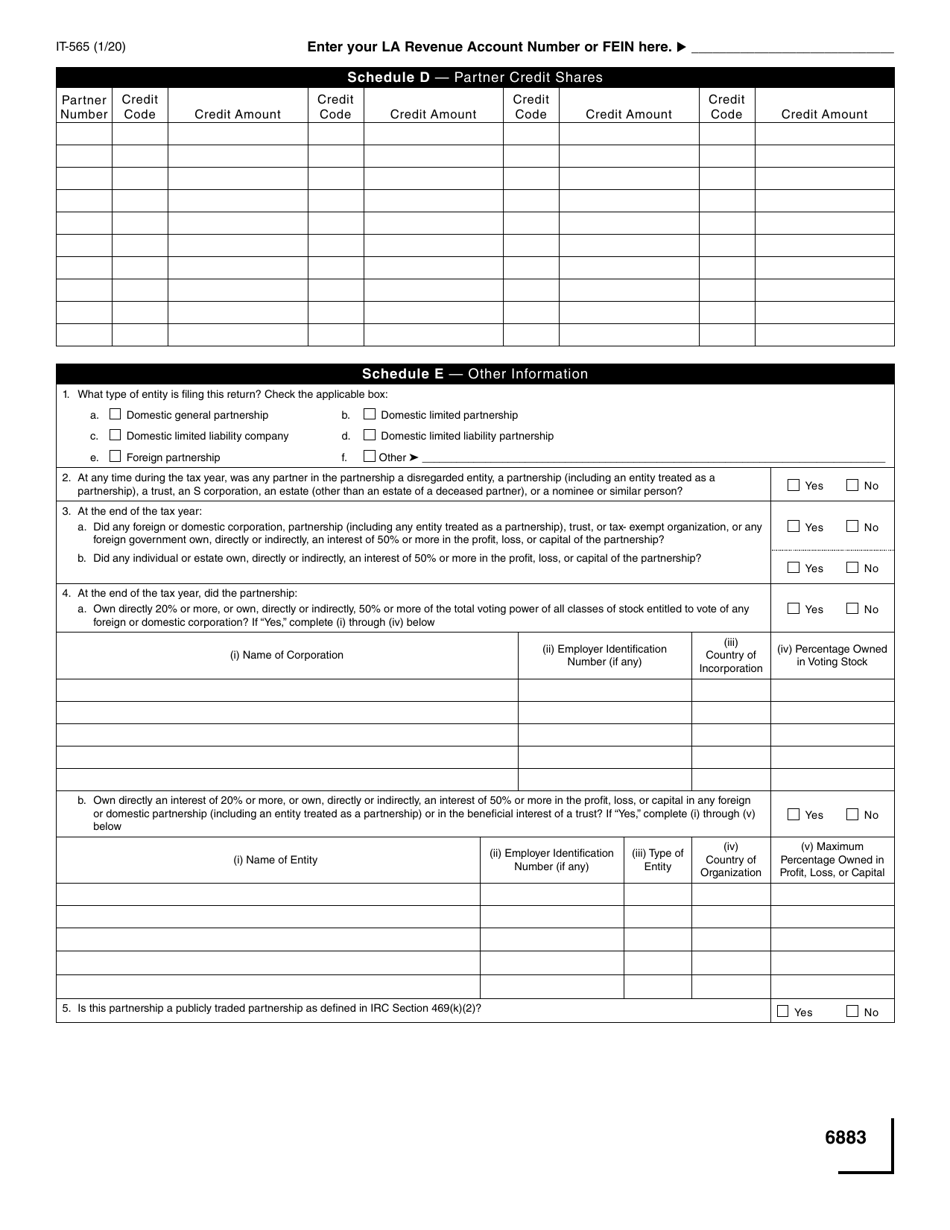 Form IT-565 Partnership Return of Income - Louisiana, Page 3