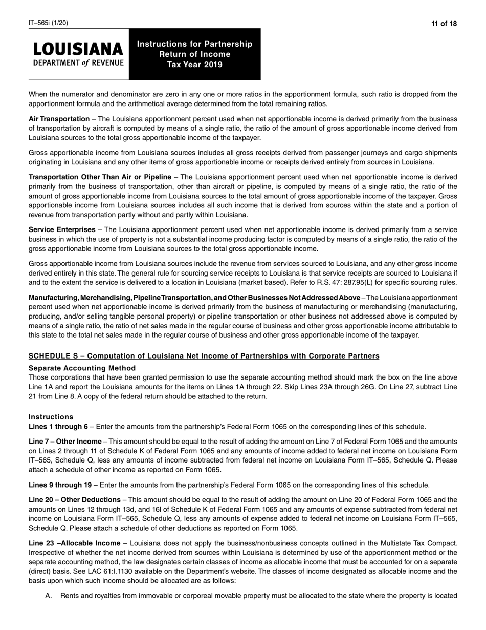 Instructions for Form IT-565 Partnership Return of Income - Louisiana, Page 11
