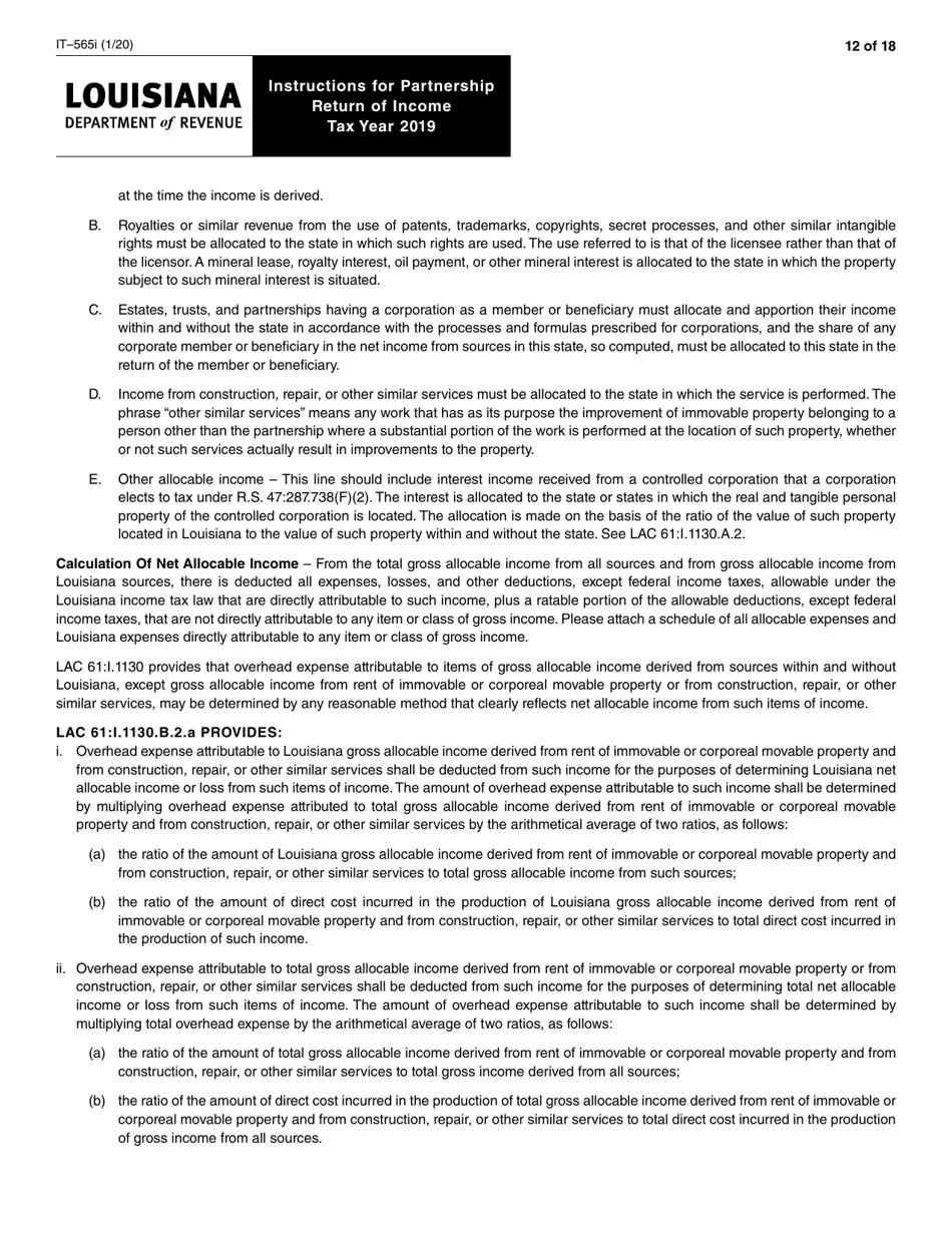 Instructions for Form IT-565 Partnership Return of Income - Louisiana, Page 12
