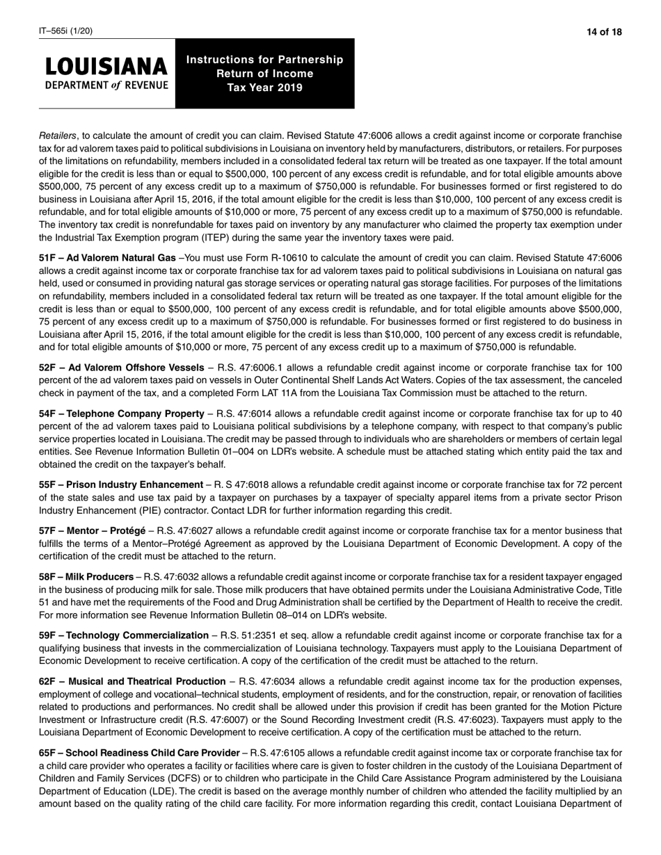 Instructions for Form IT-565 Partnership Return of Income - Louisiana, Page 14