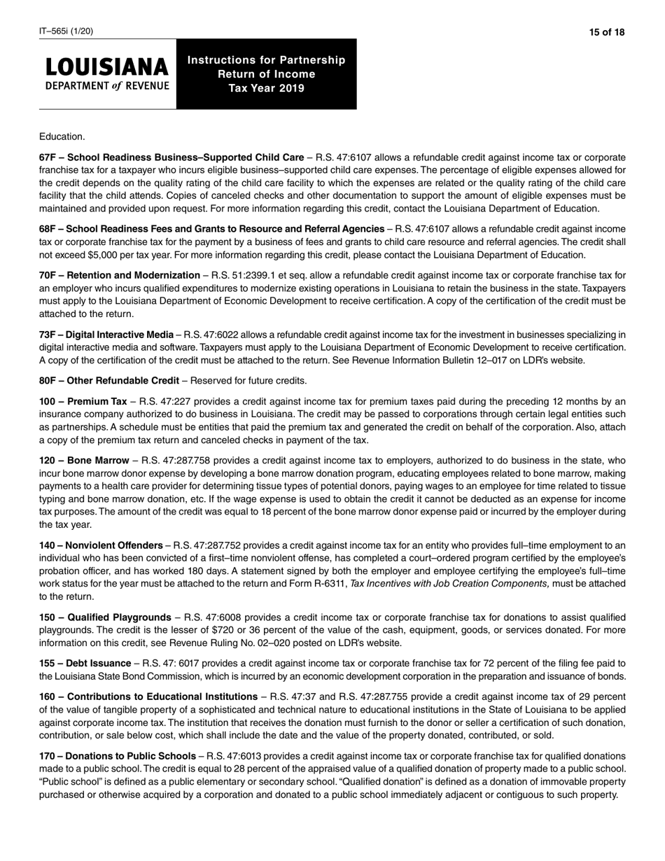 Instructions for Form IT-565 Partnership Return of Income - Louisiana, Page 15