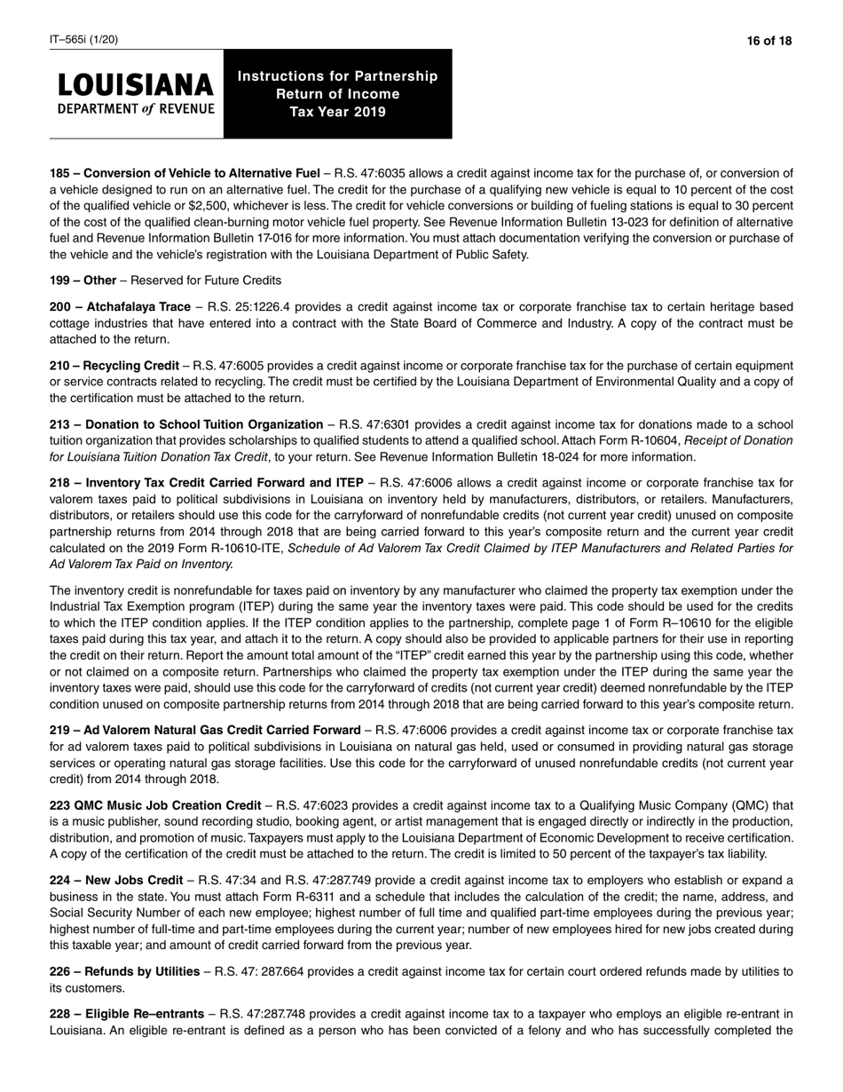 Instructions for Form IT-565 Partnership Return of Income - Louisiana, Page 16