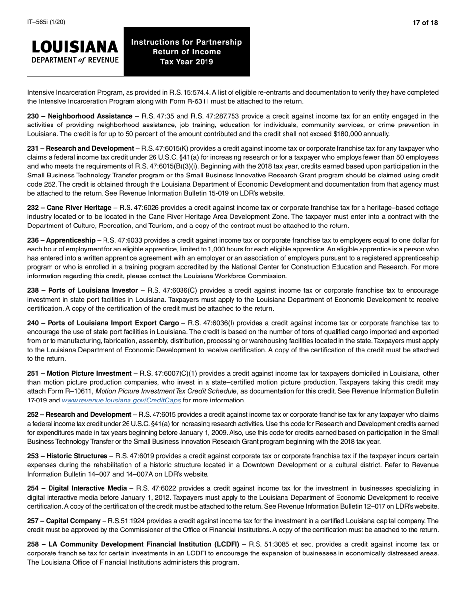 Instructions for Form IT-565 Partnership Return of Income - Louisiana, Page 17