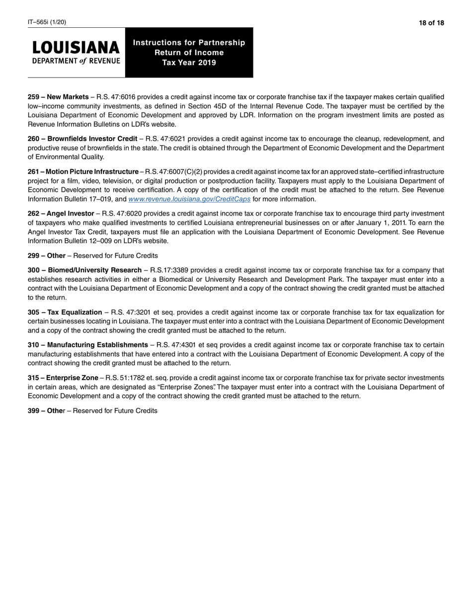 Instructions for Form IT-565 Partnership Return of Income - Louisiana, Page 18