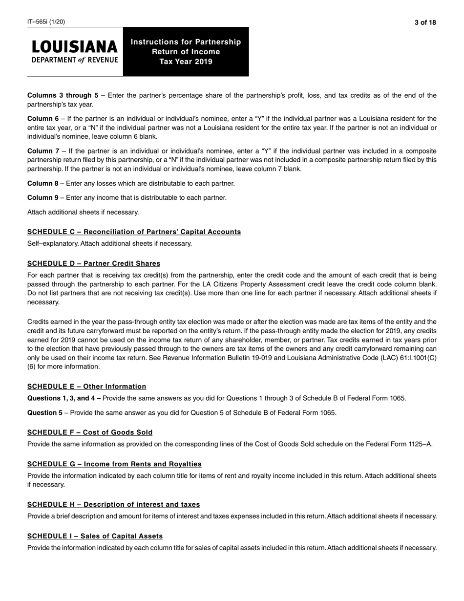 Instructions for Form IT-565 Partnership Return of Income - Louisiana, Page 3