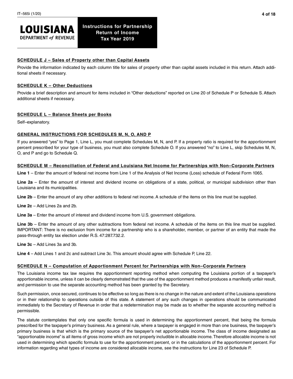 Instructions for Form IT-565 Partnership Return of Income - Louisiana, Page 4