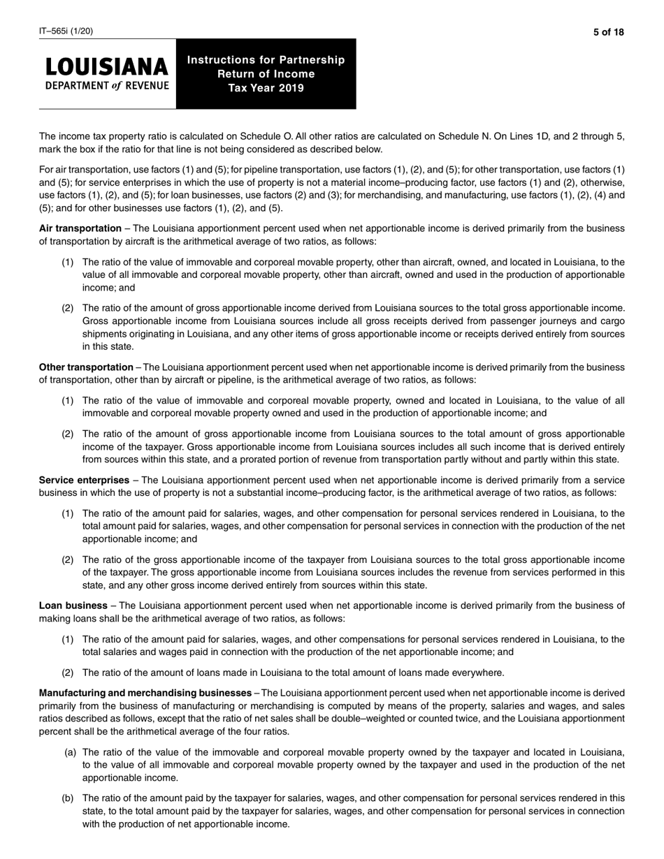 Instructions for Form IT-565 Partnership Return of Income - Louisiana, Page 5